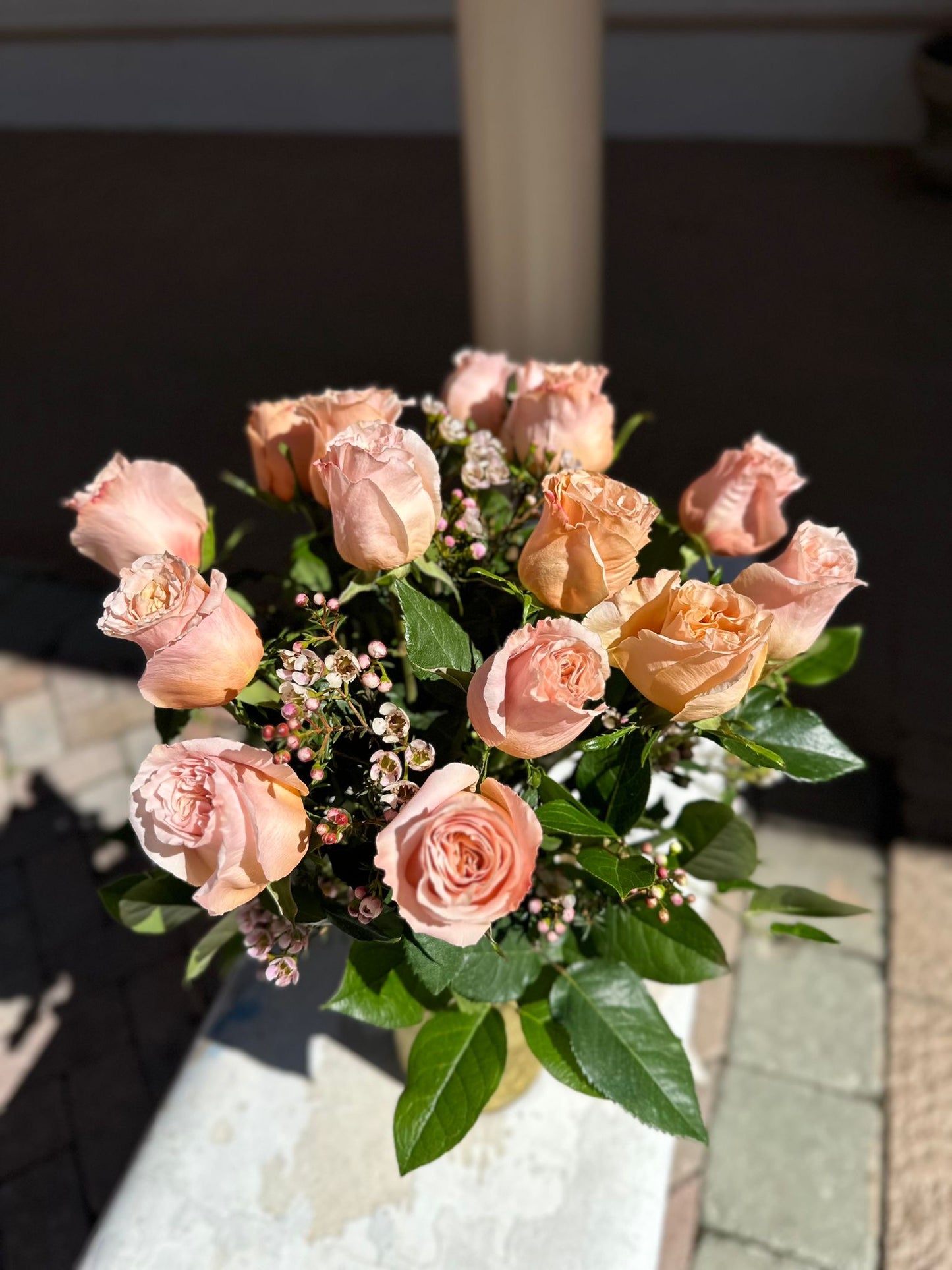 Peach Roses in a Vase