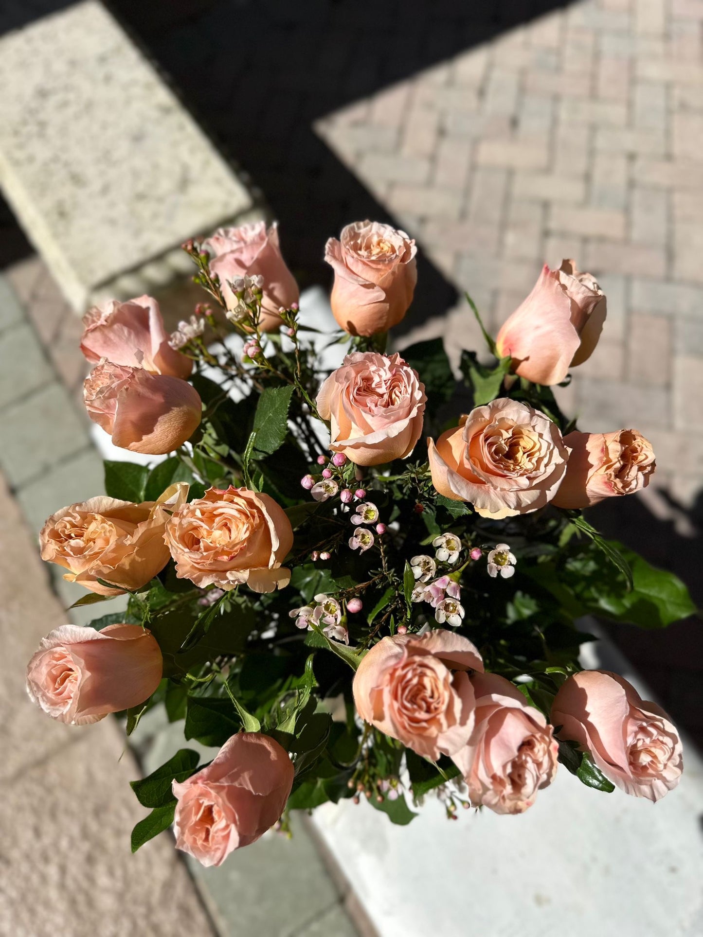 Peach Roses in a Vase