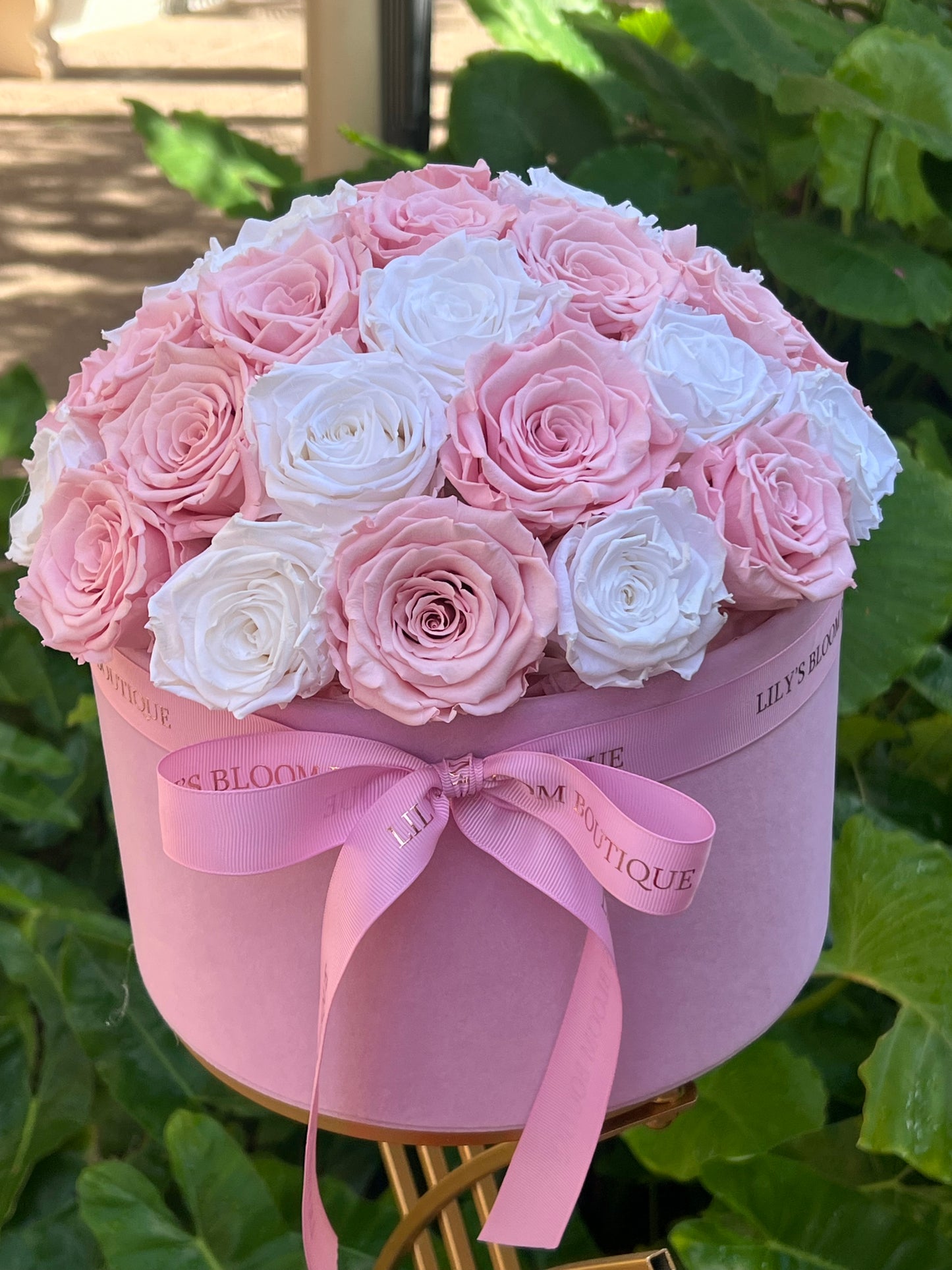 Blush Pink and White Preserved Roses Large Box