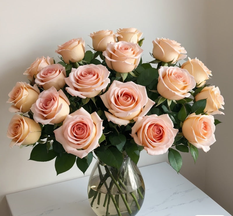 Peach Roses in a Vase