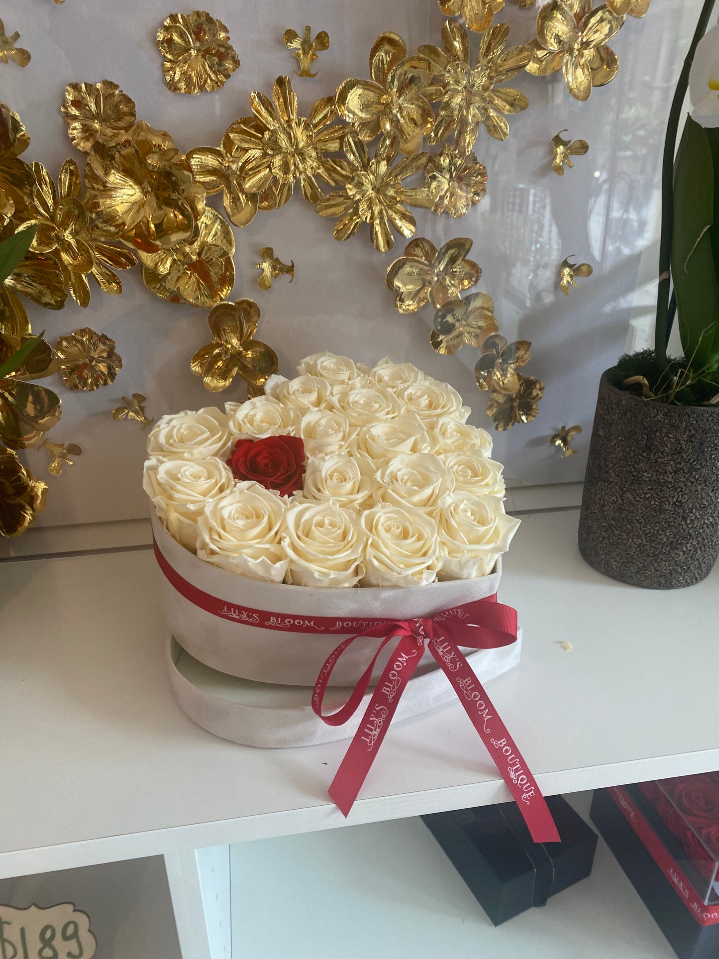 White Preserved Roses in a heart box