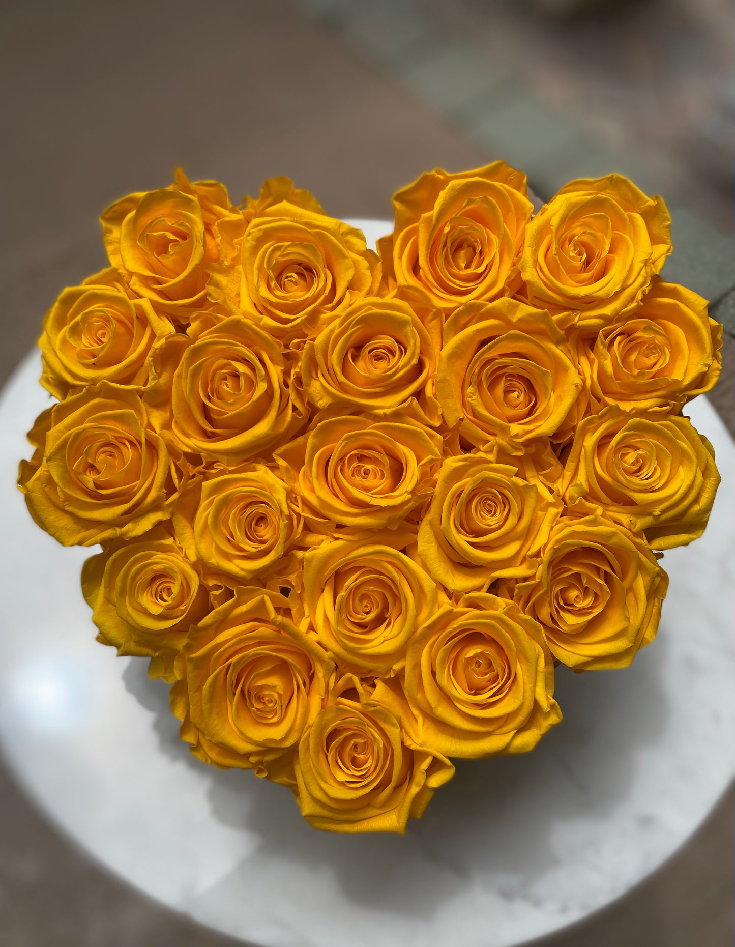 Yellow Roses in Heart shaped Box