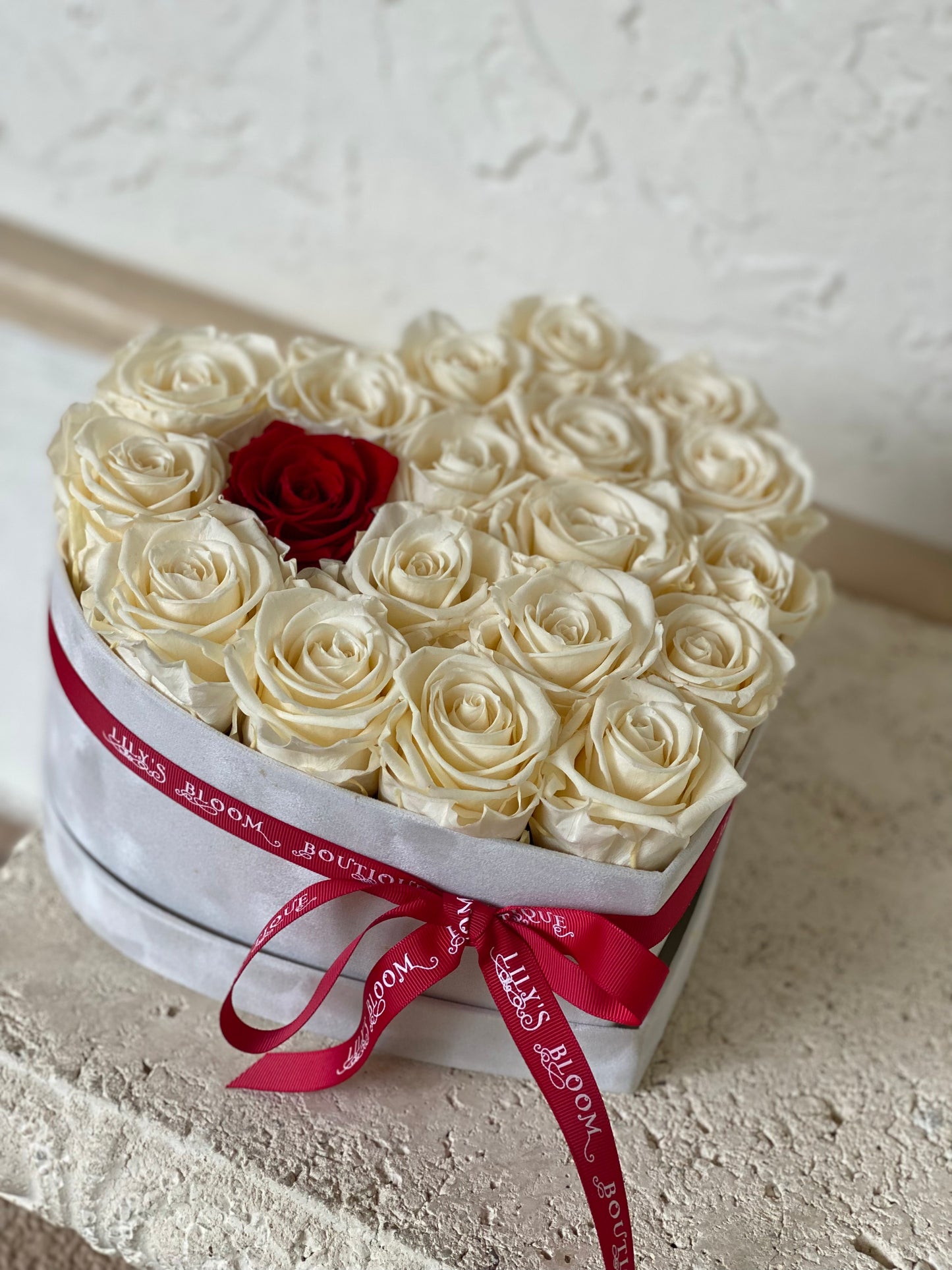 White Preserved Roses in a heart box