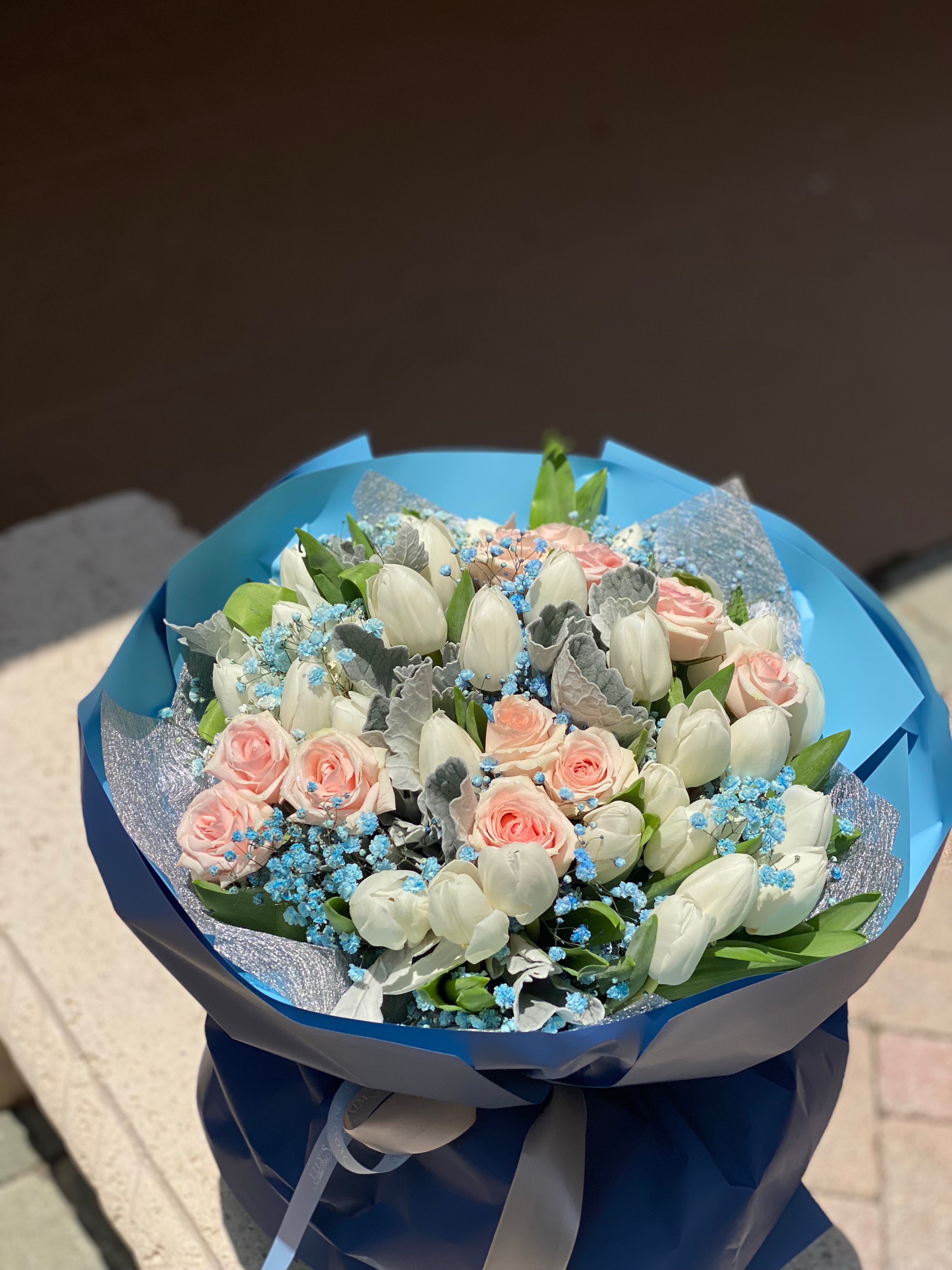 Blue Sky Tulips Bouquet