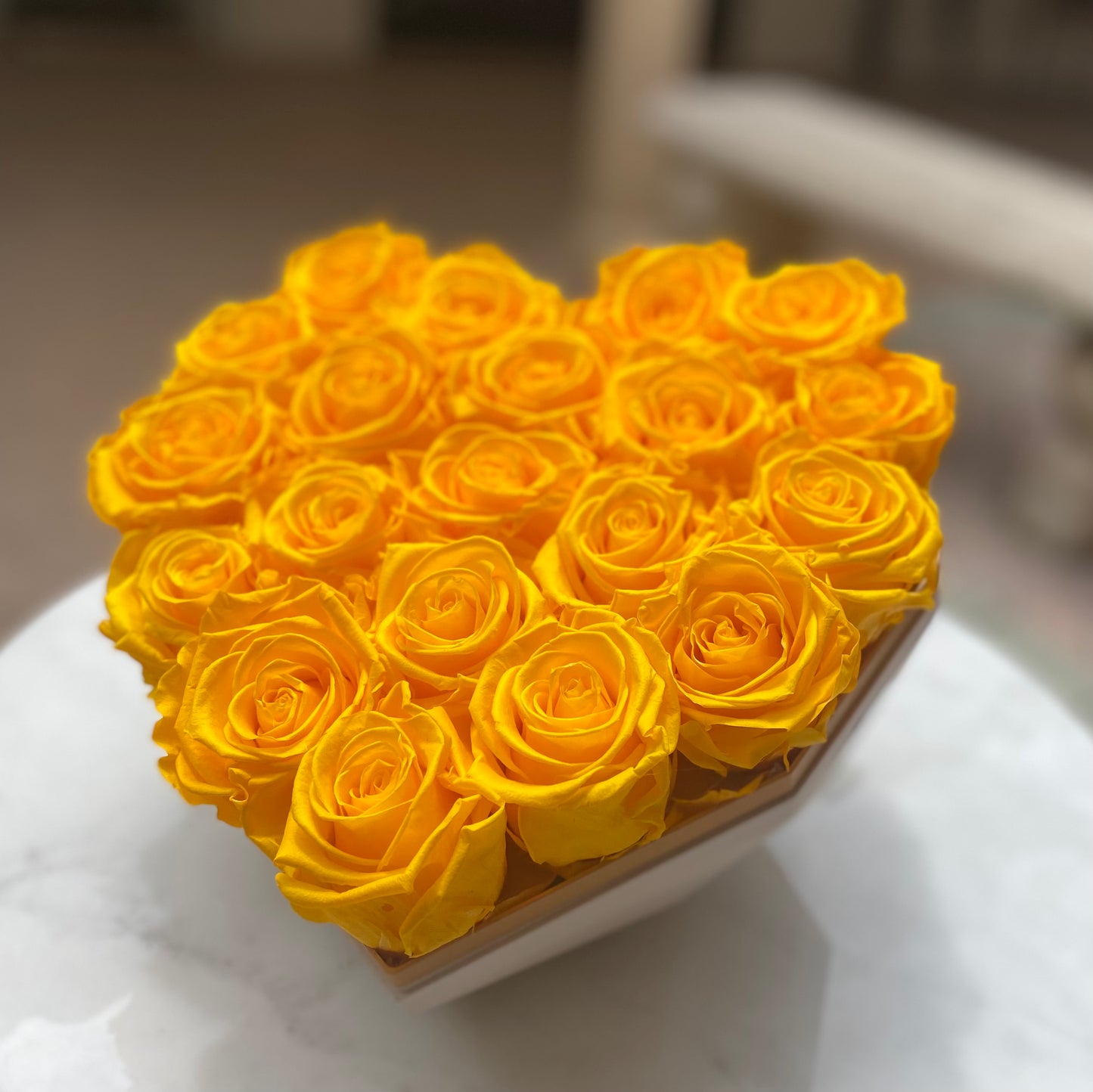 Yellow Roses in Heart shaped Box