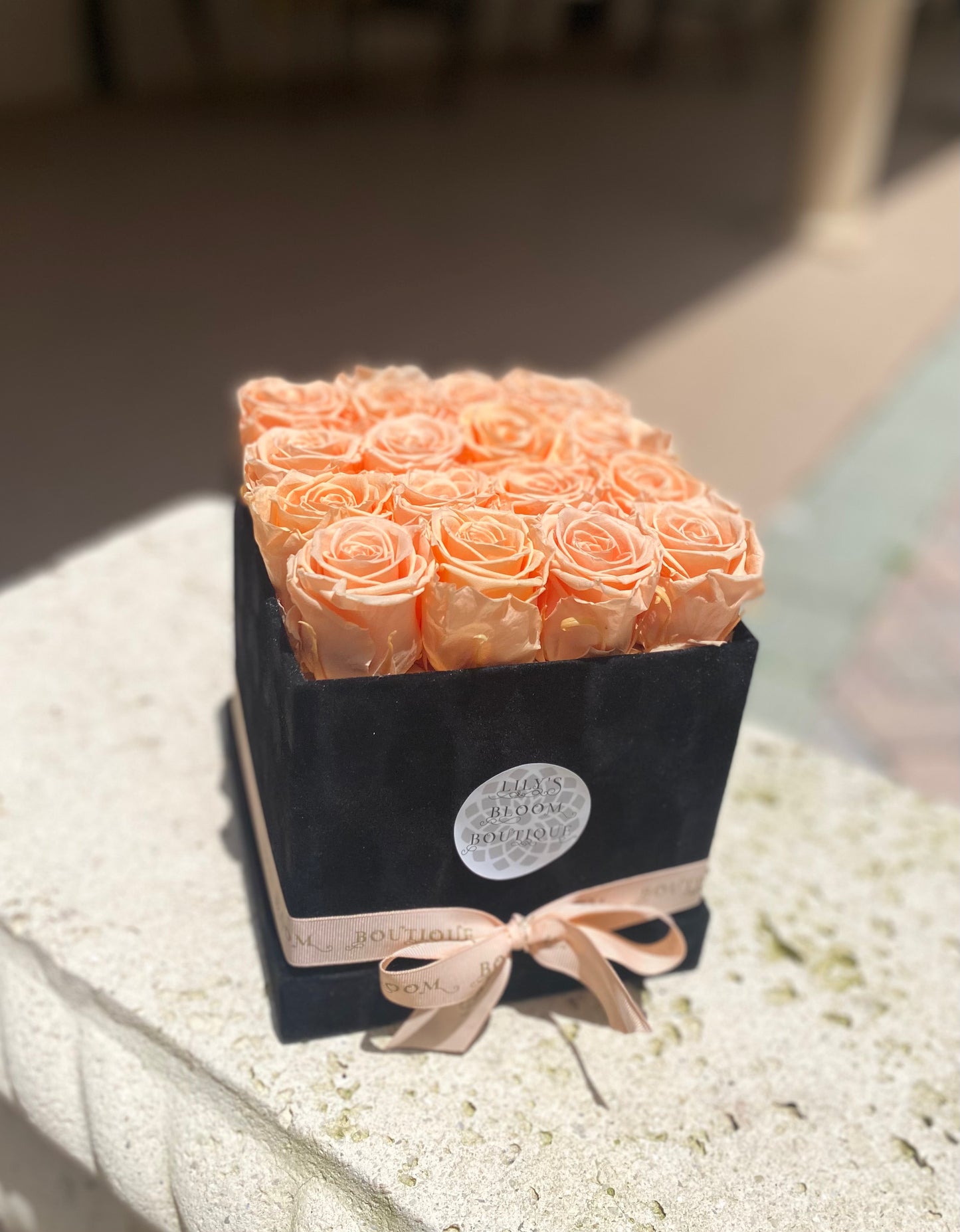 Peach Preserved Roses in Velvety box