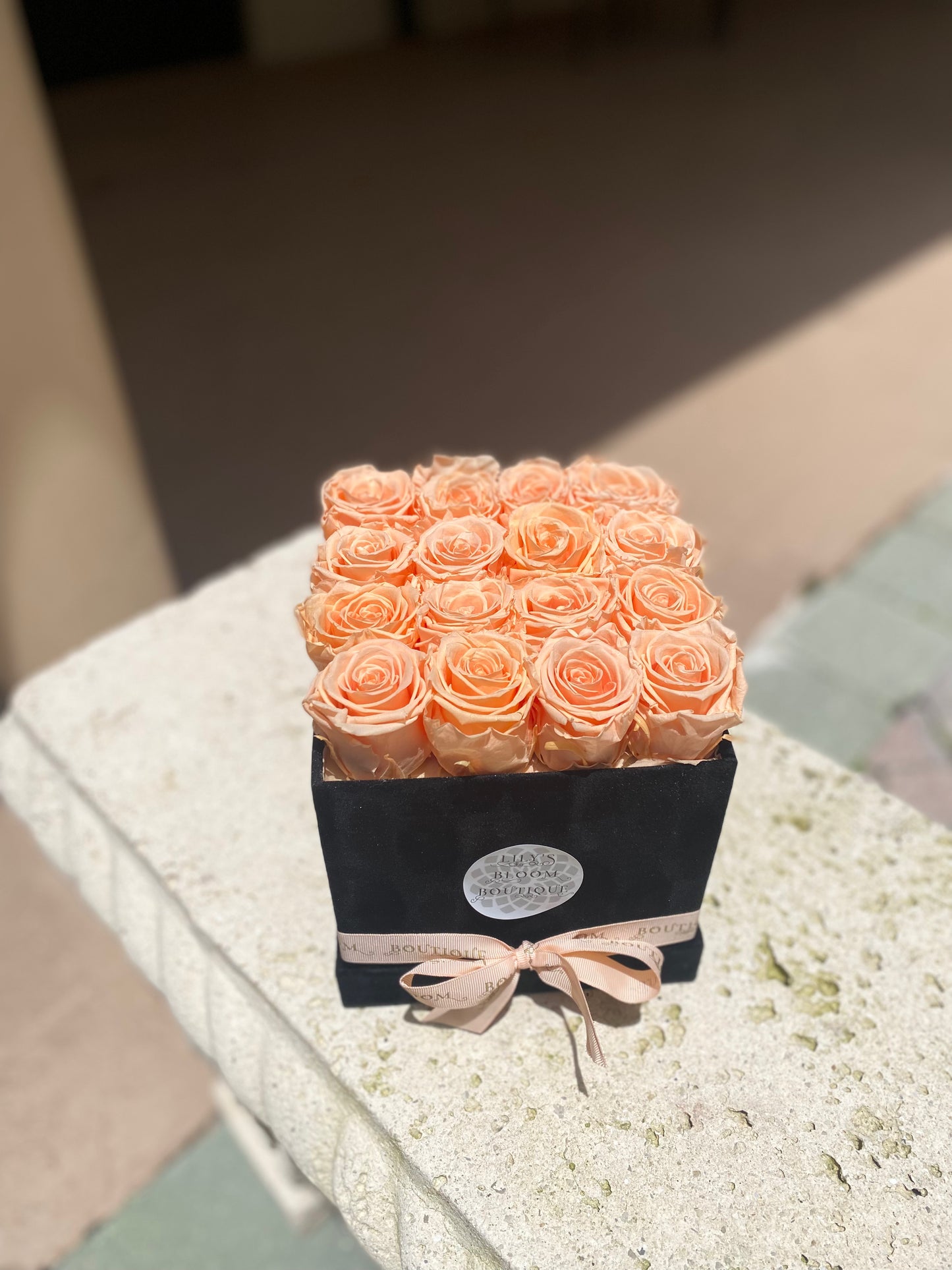 Peach Preserved Roses in Velvety box
