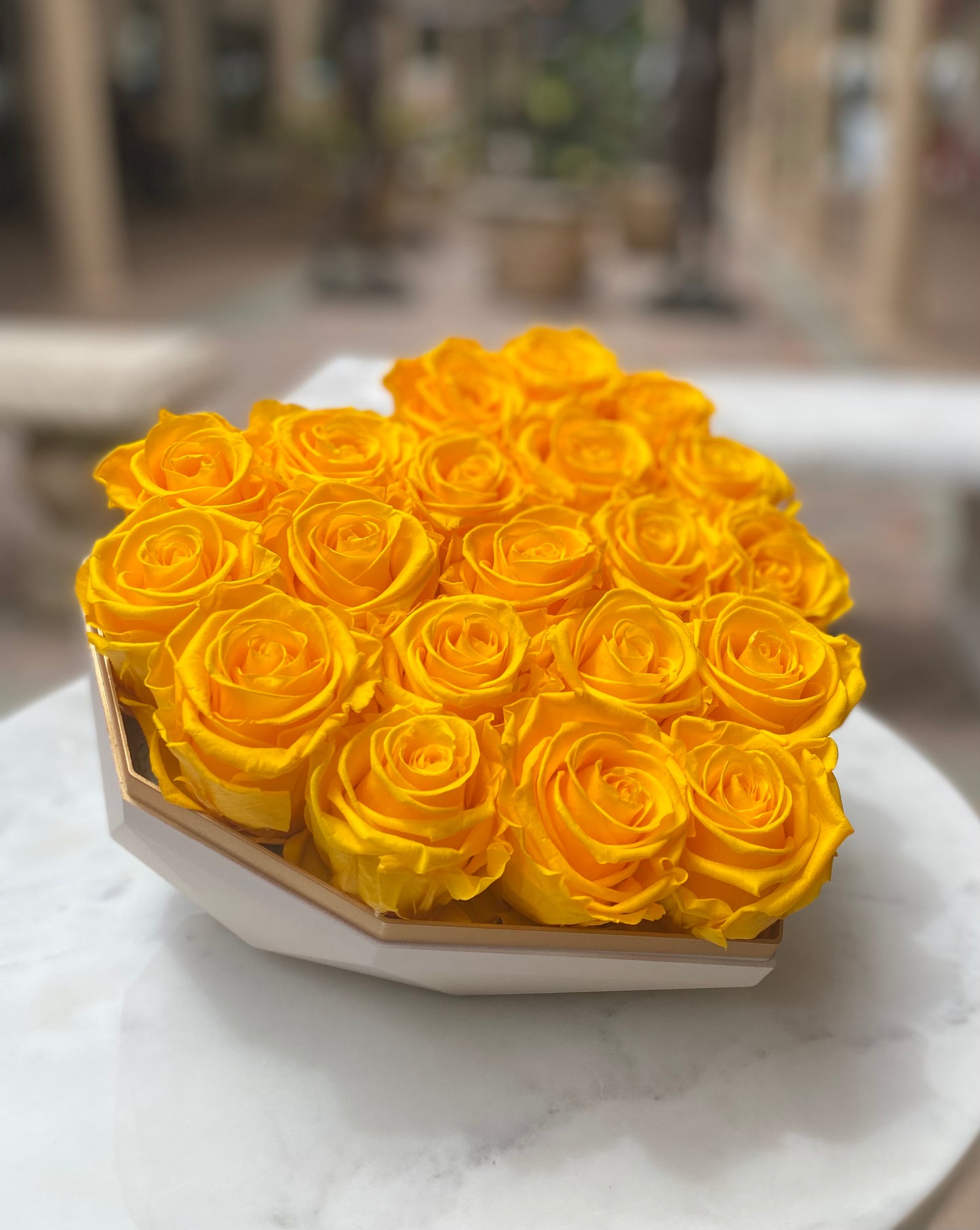 Yellow Roses in Heart shaped Box