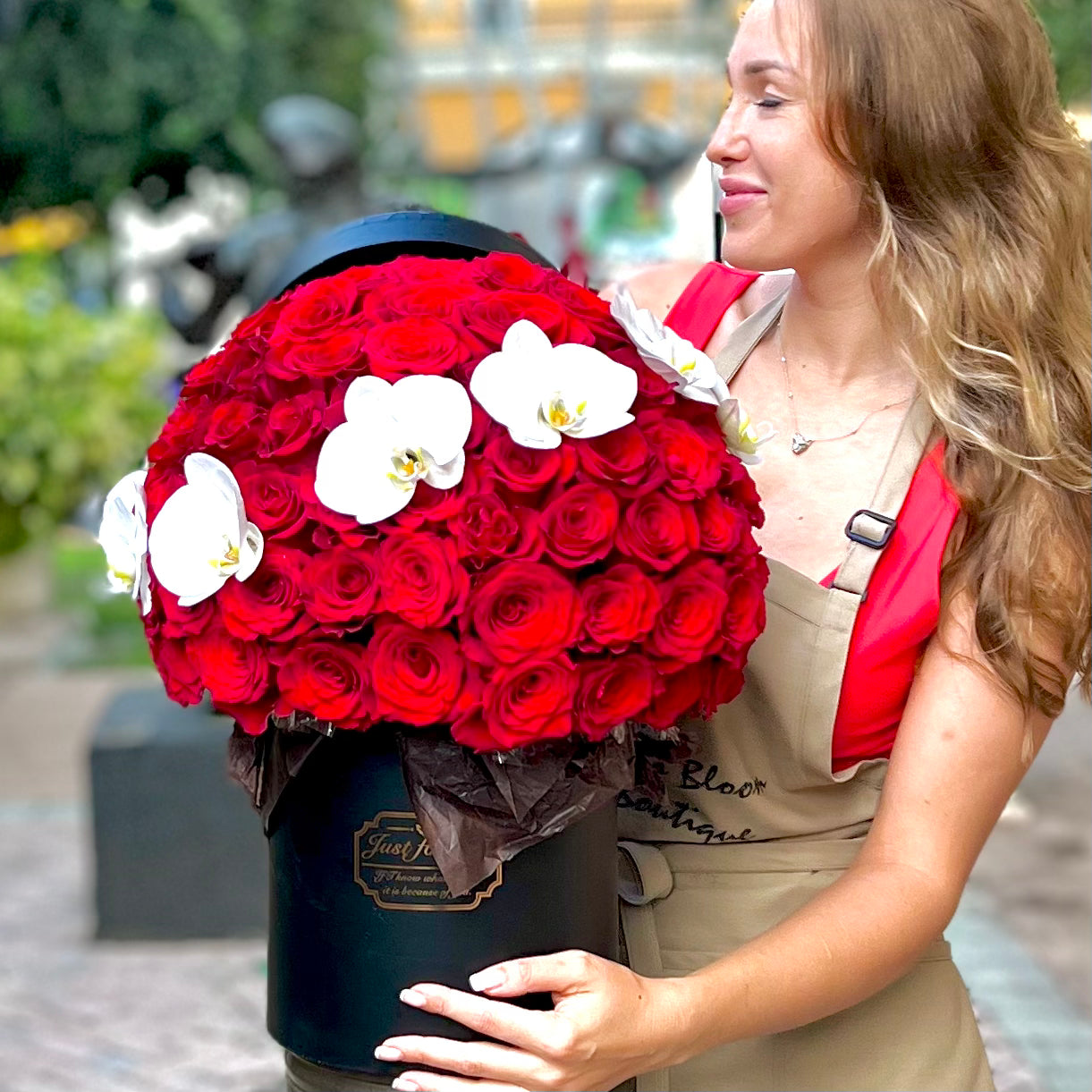 Red Roses Ball with Orchids