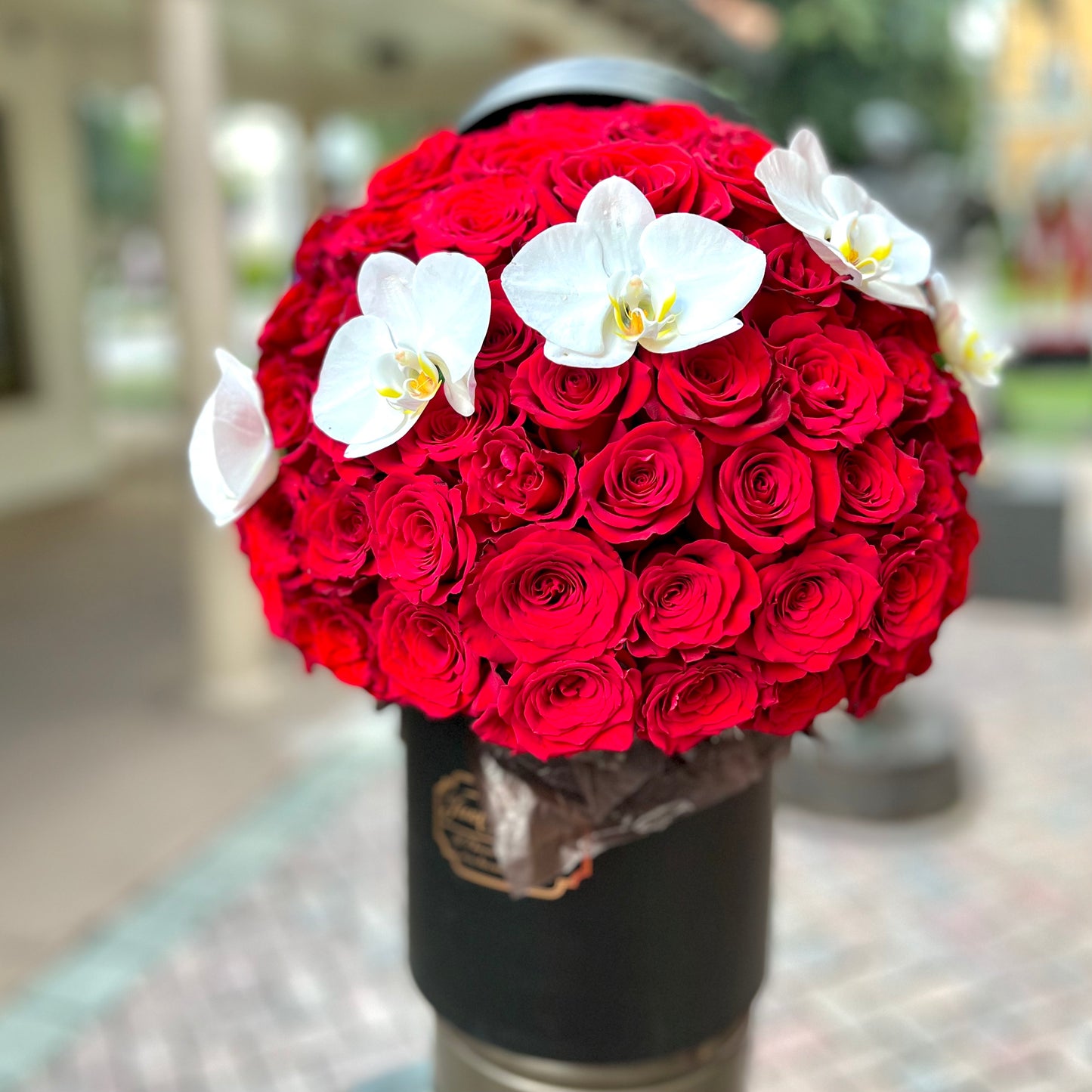Red Roses Ball with Orchids