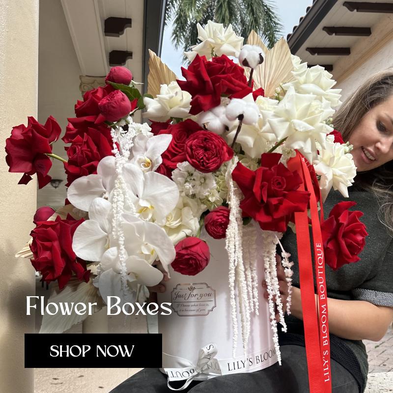 Click to shop Flower Box Arrangements Collection by Lily's Bloom Boutique