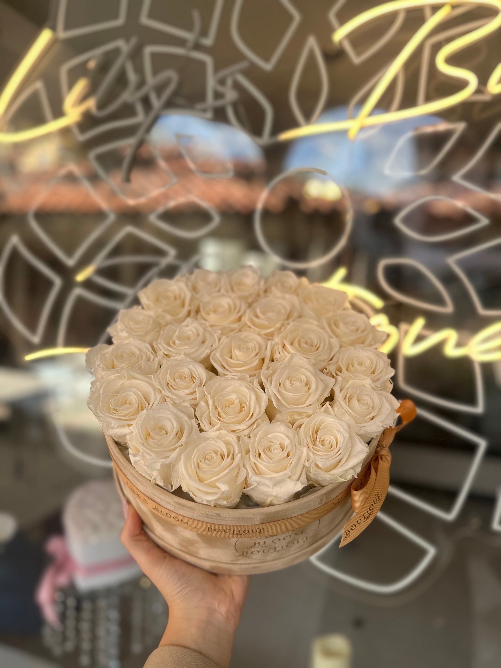 preserved cream roses box