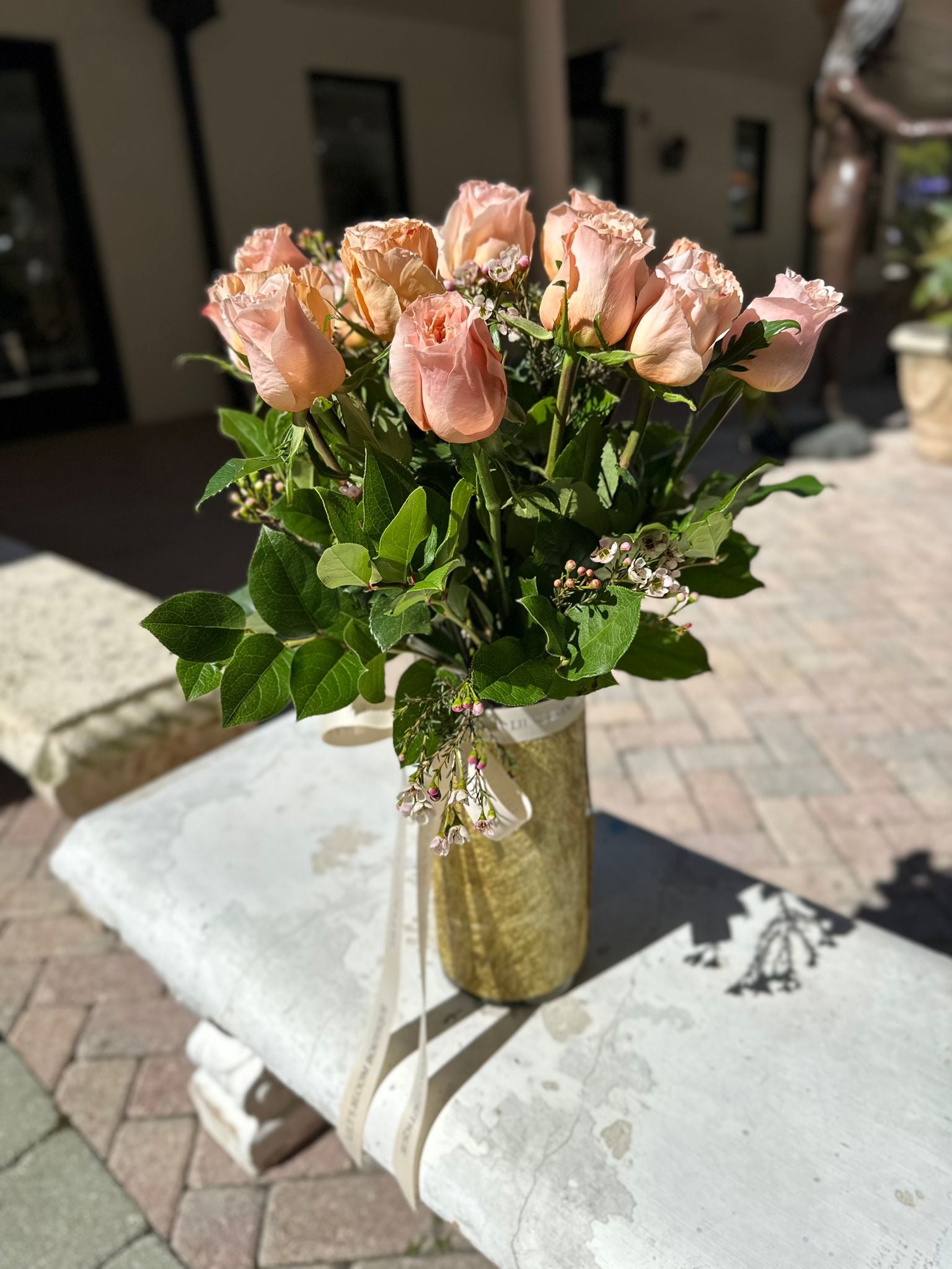 Peach Roses in a Vase