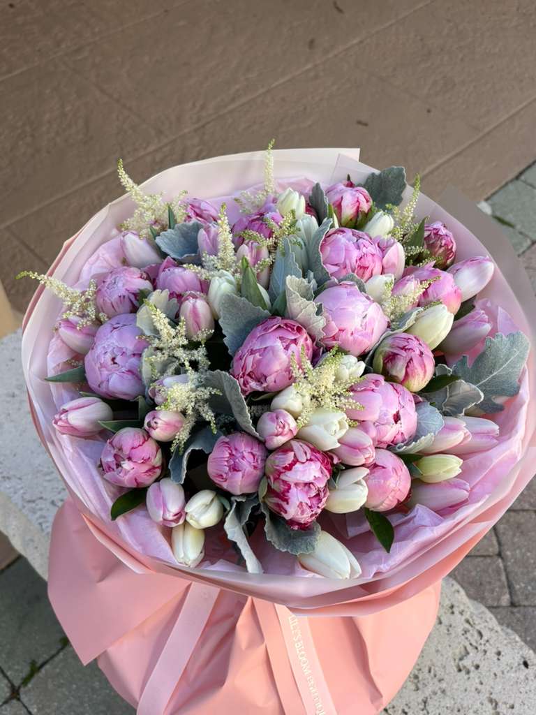Fresh garden peonies bouquet