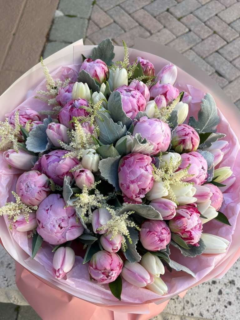 Fresh garden peonies bouquet