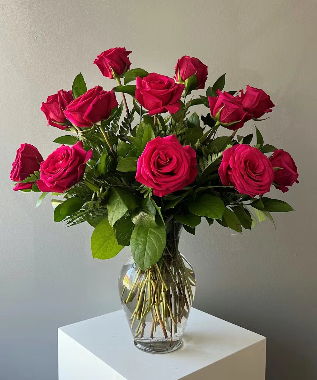 Hot Pink Roses in a Vase - Lily's Bloom Boutique