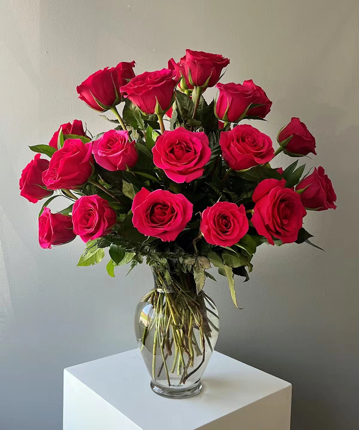 Hot Pink Roses in a Vase - Lily's Bloom Boutique