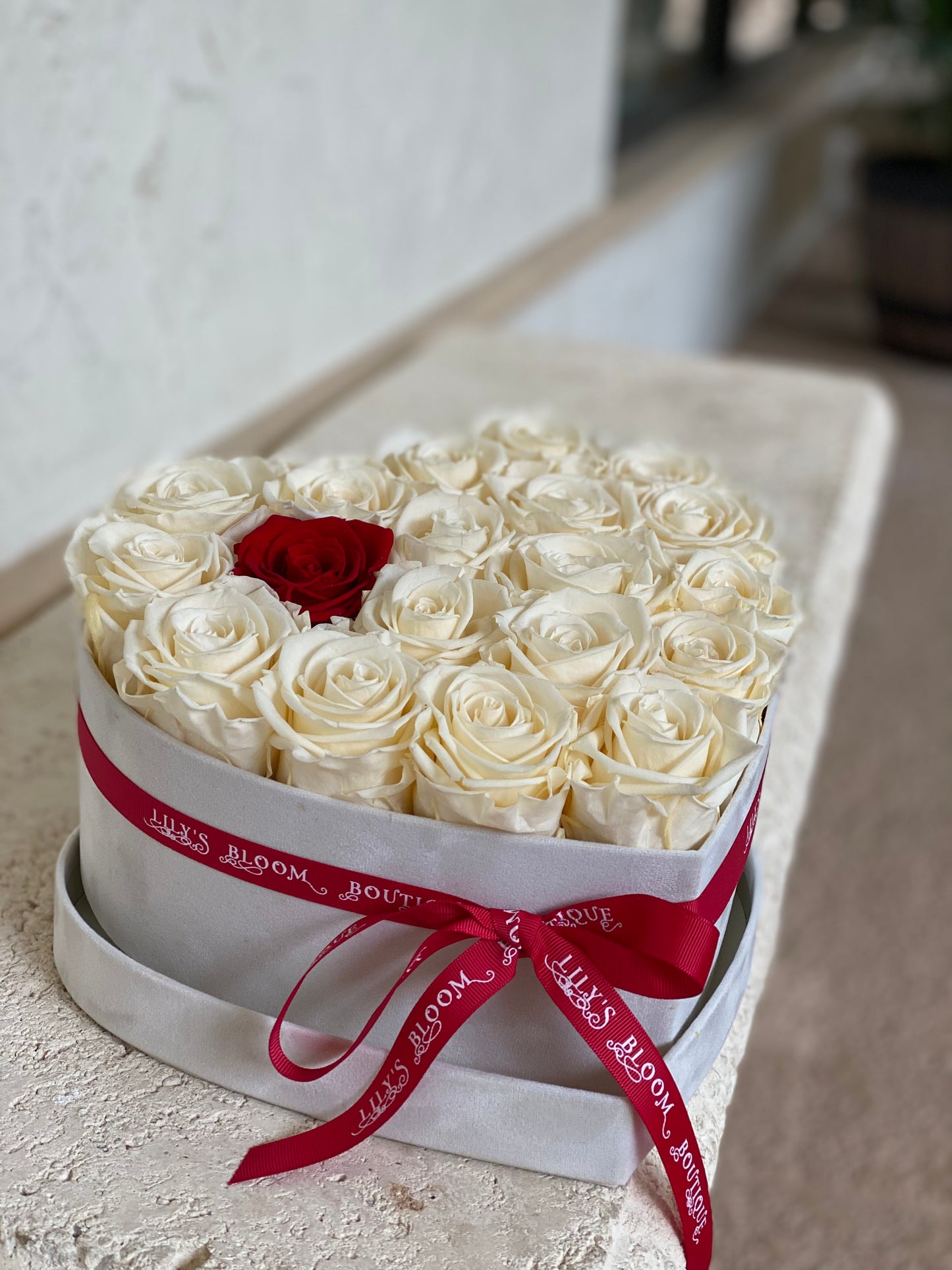 White Preserved Roses in a heart box