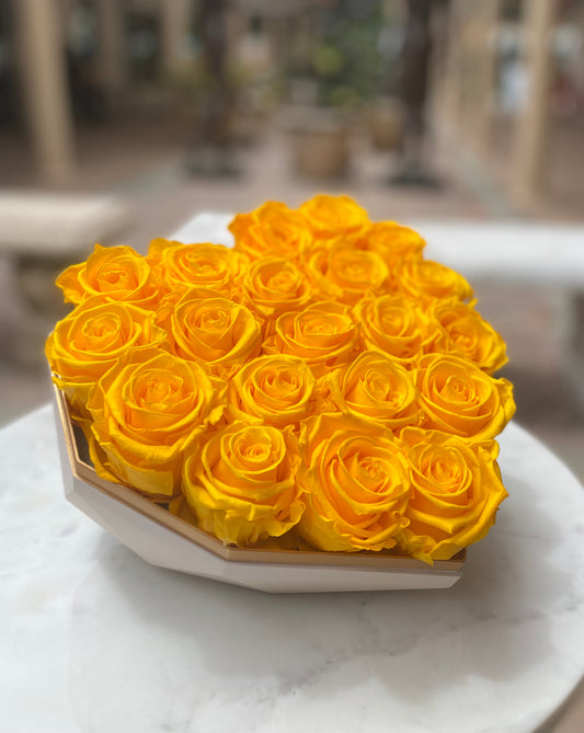 Yellow Roses in Heart shaped Box