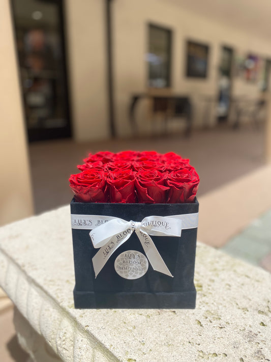 Red Preserved roses in Velvety box