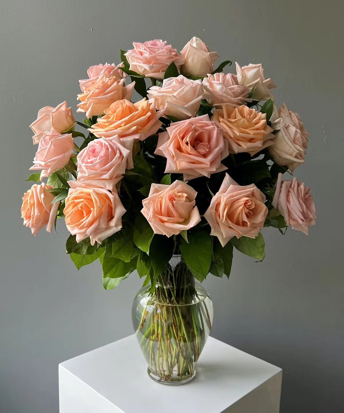 Peach Roses in a Vase - Lily's Bloom Boutique