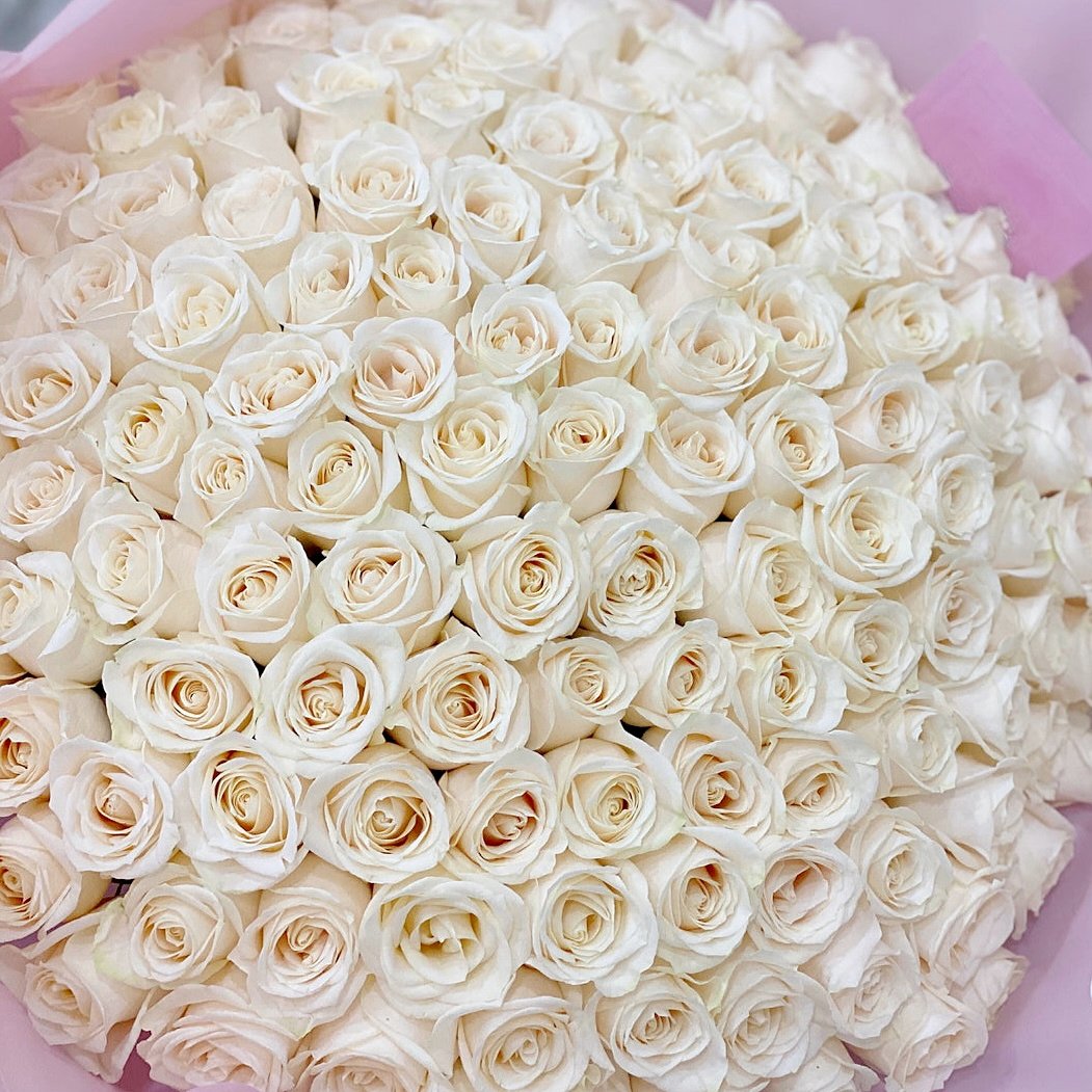 100 White Roses Hand-Tied Bouquet - Lily's Bloom Boutique