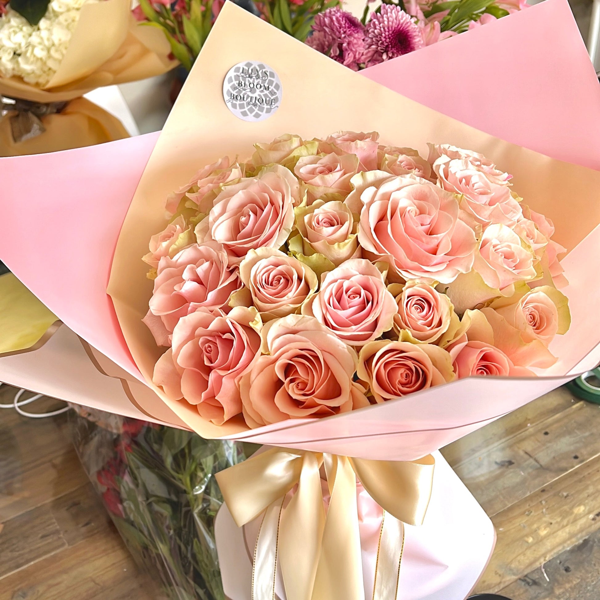 Classic Pink Roses Bouquet - Lily's Bloom Boutique
