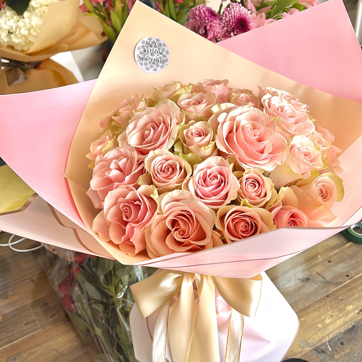 Pink Roses Classic Classic Pink Roses Bouquet | Lily's Bloom Boutique
