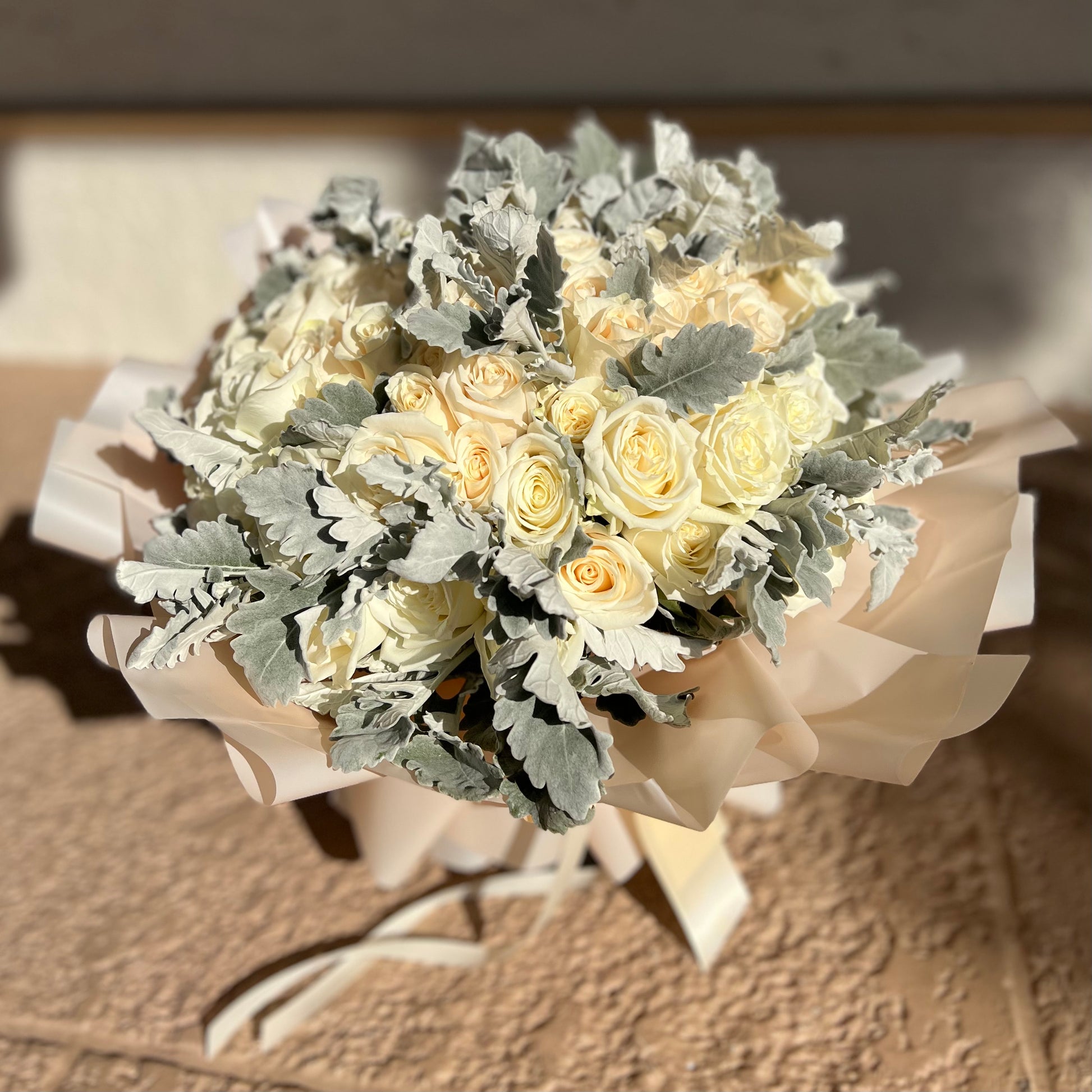 White Roses Bouquet on the floor 